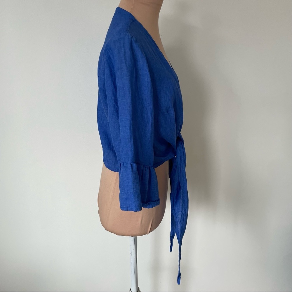 Marina St. Barth Bolero Nodo Central Linen Tie Front Plunge Cropped Top EUC OS - Picture 5 of 9